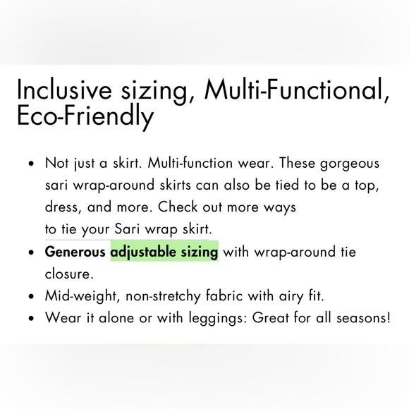 NWT-Sz.Regular-💯% Reclaimed Reversible Silk Sari Skirt- No Two are alike - Picture 5 of 10